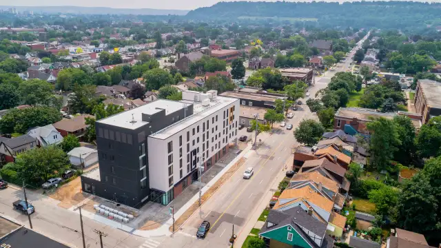 The Putman Family YWCA Passive House Aerial of the YWCA buildings surrounding neighbourhood